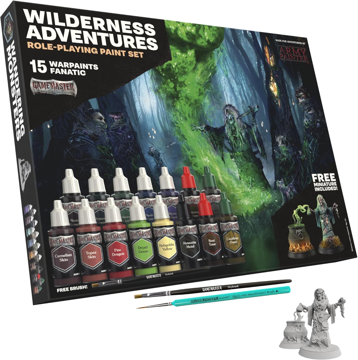 Army Painter GameMaster: Wilderness Adventures Paint Set Combo (15 paints + Primer + Miniature + 2 Brushes)