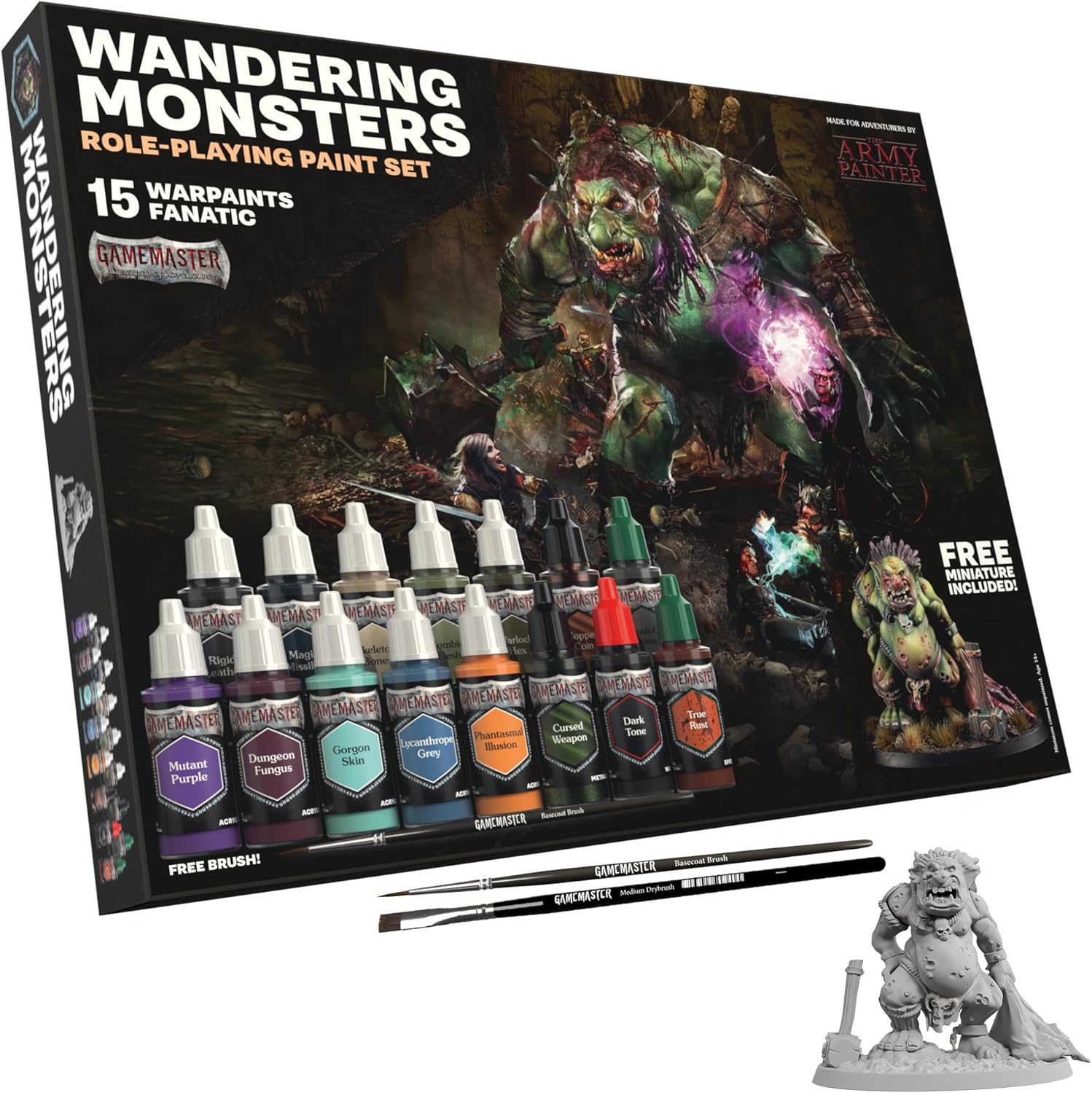 Army Painter GameMaster: Wandering Monsters Set Combo (15 paints + 2 Brushes + Miniature)