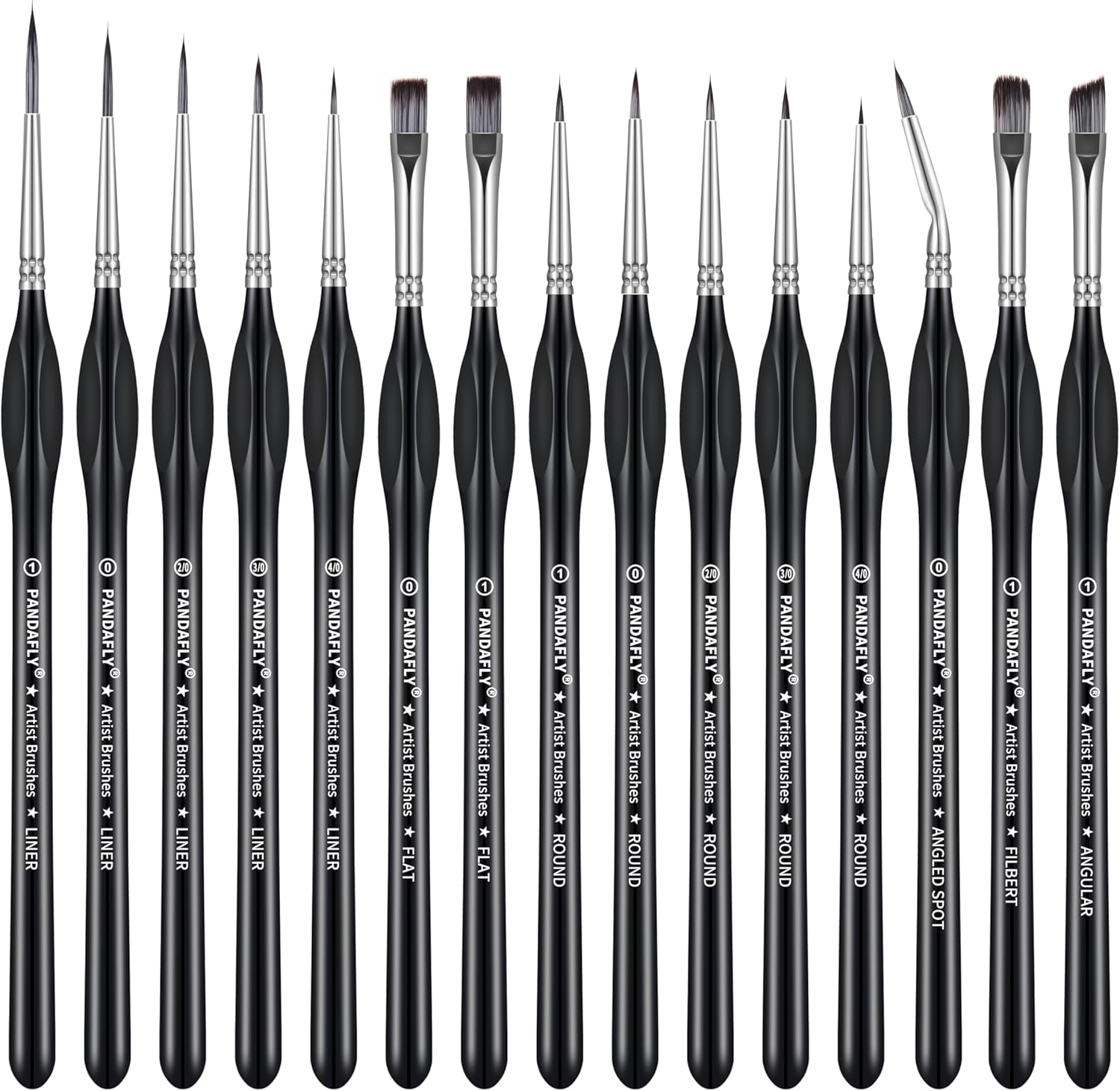 PANDAFLY Detail Paint Brushes Set, 15pcs Miniature Brushes for Fine Detailing & Art Painting - Acrylic, Oil, Watercolors & Paint by Number, Models, Face, Nail, Craft