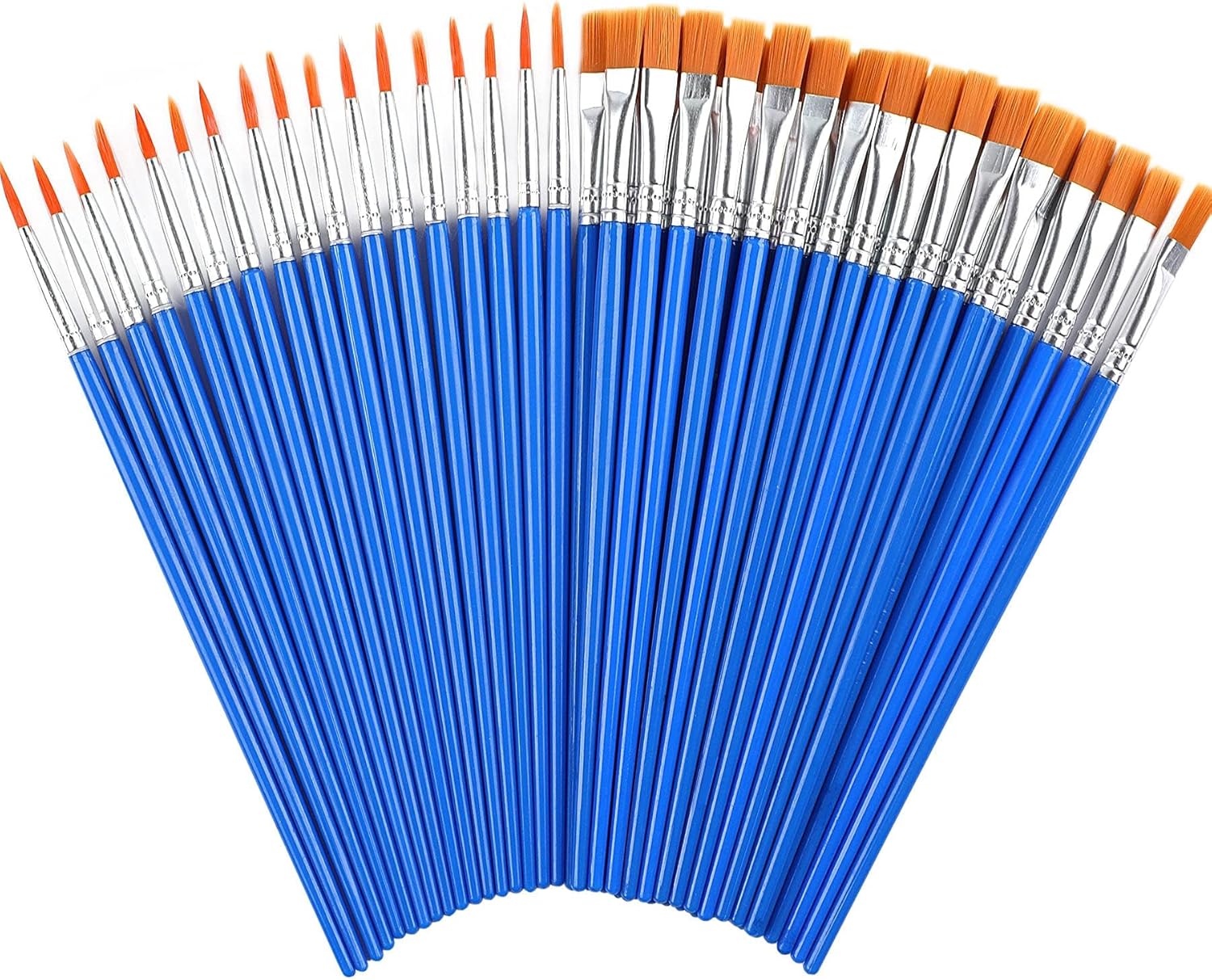 60 Pcs Paint Brushes, Round Flat Small Brush Bulk for Detail Painting