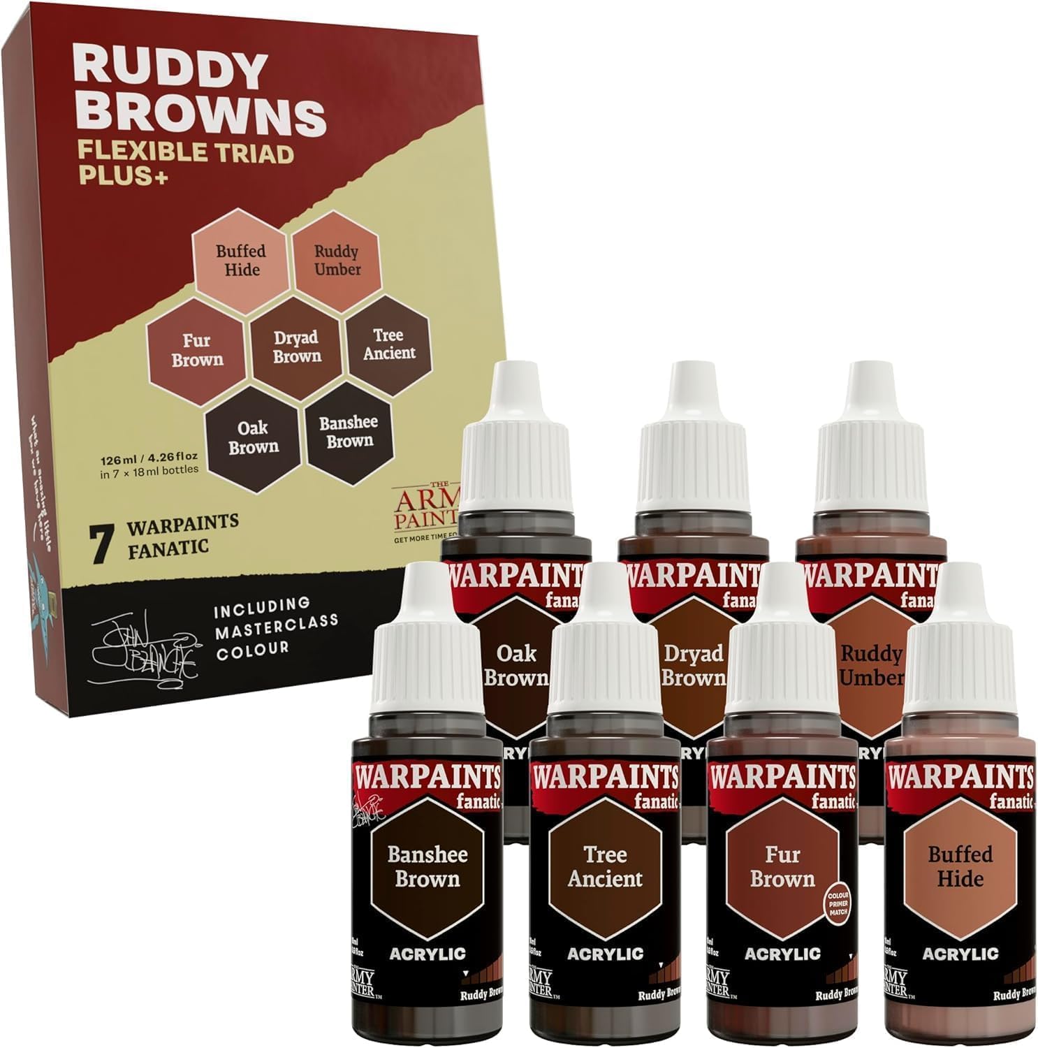The Army Painter, Warpaints Flexible Triad PLUS+: Ruddy Browns, 7 x 18 ml acrylic paints