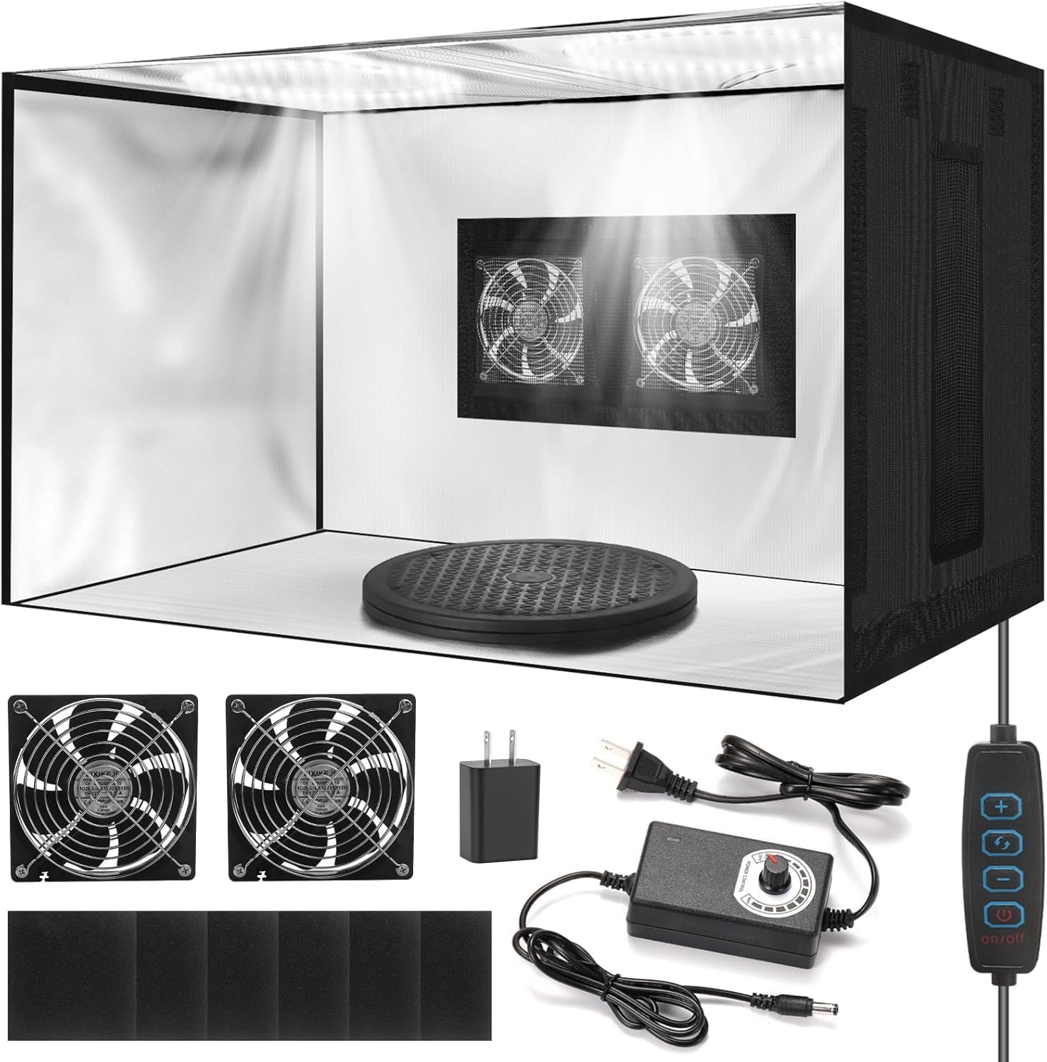Portable Airbrush Spray Booth with Dual Exhaust Fans, Adjustable LED Lights & 360° Turntable - Foldable Airbrush Booth for Hobby, Model Painting, Makeup and Art Crafts