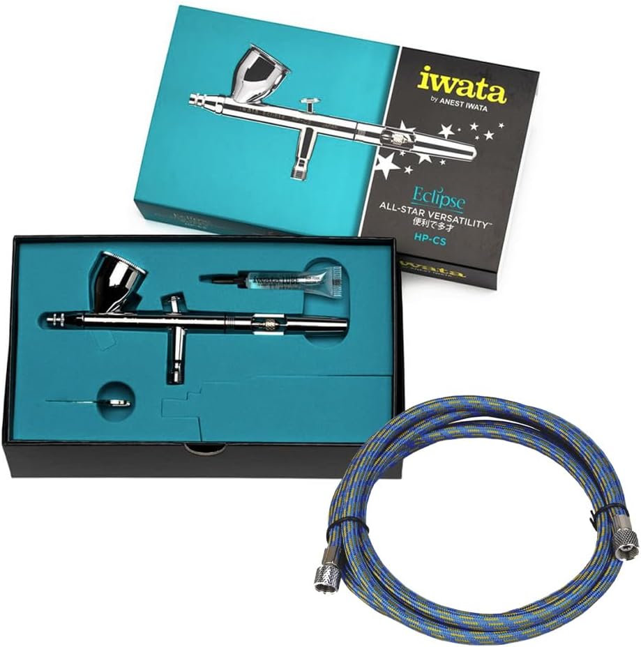 Iwata Eclipse HP-CS Airbrush Value Set - Dual Action Gravity Feed Airbrush with Hose, Cleaner, Paint & Guide