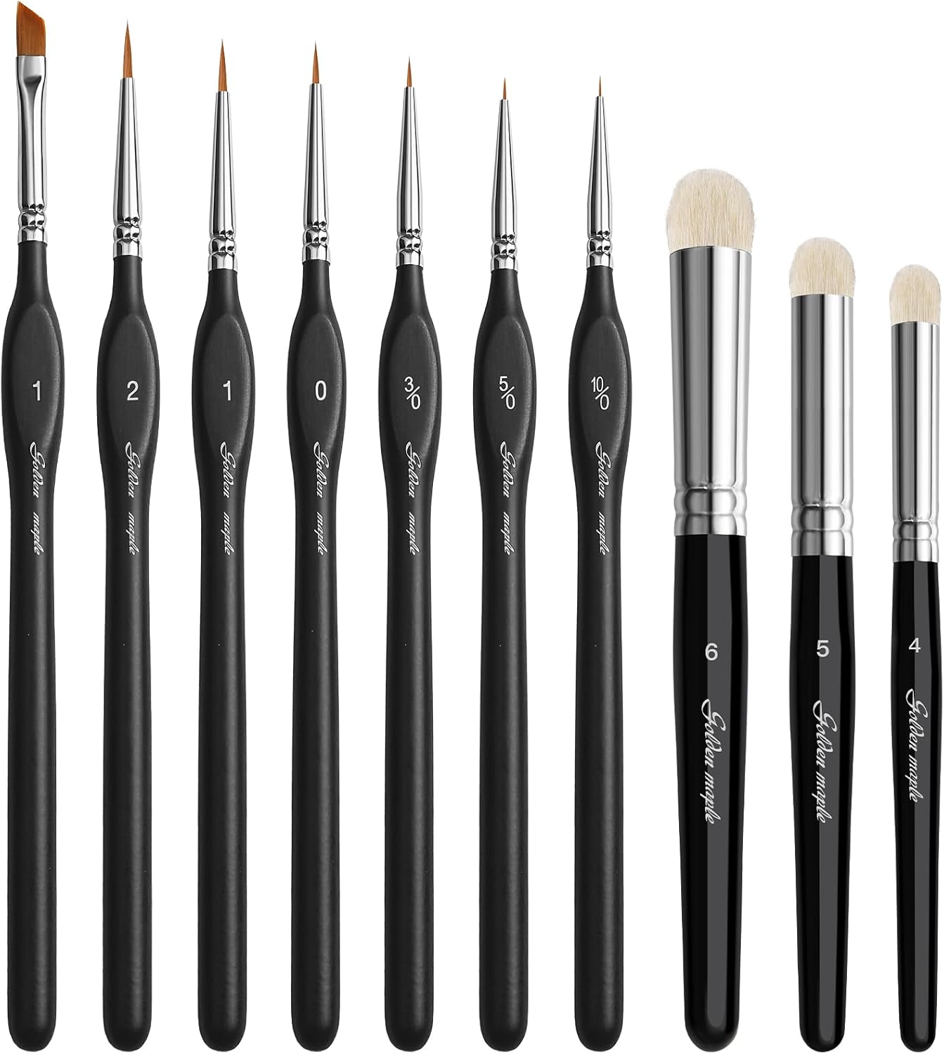 Golden Maple Miniature Paint Brushes Drybrush Set - 10pcs Micro Detail Paint Brush Set, Small Fine Detail Brushes for Acrylic, Watercolors & Paint by Number, Figurine